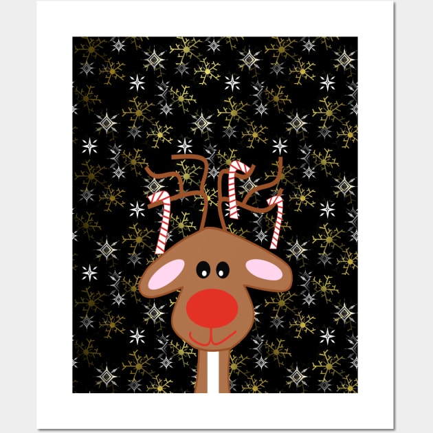 Red Nose Reindeer Christmas Wall Art by SartorisArt1